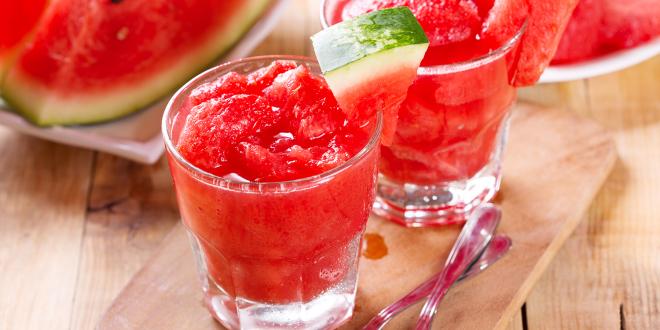 glasses of watermelon and fruit juice