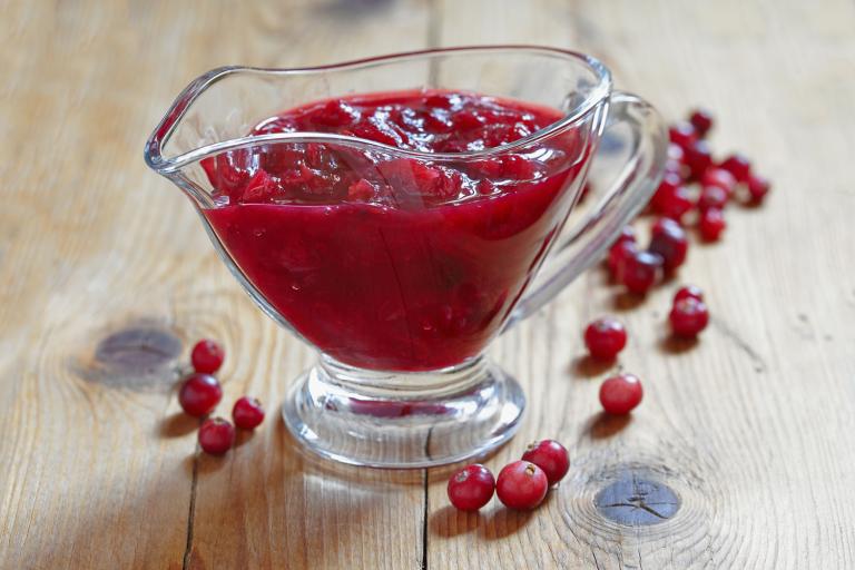 Cranberry-Orange Sauce in a sauce boat for serving.